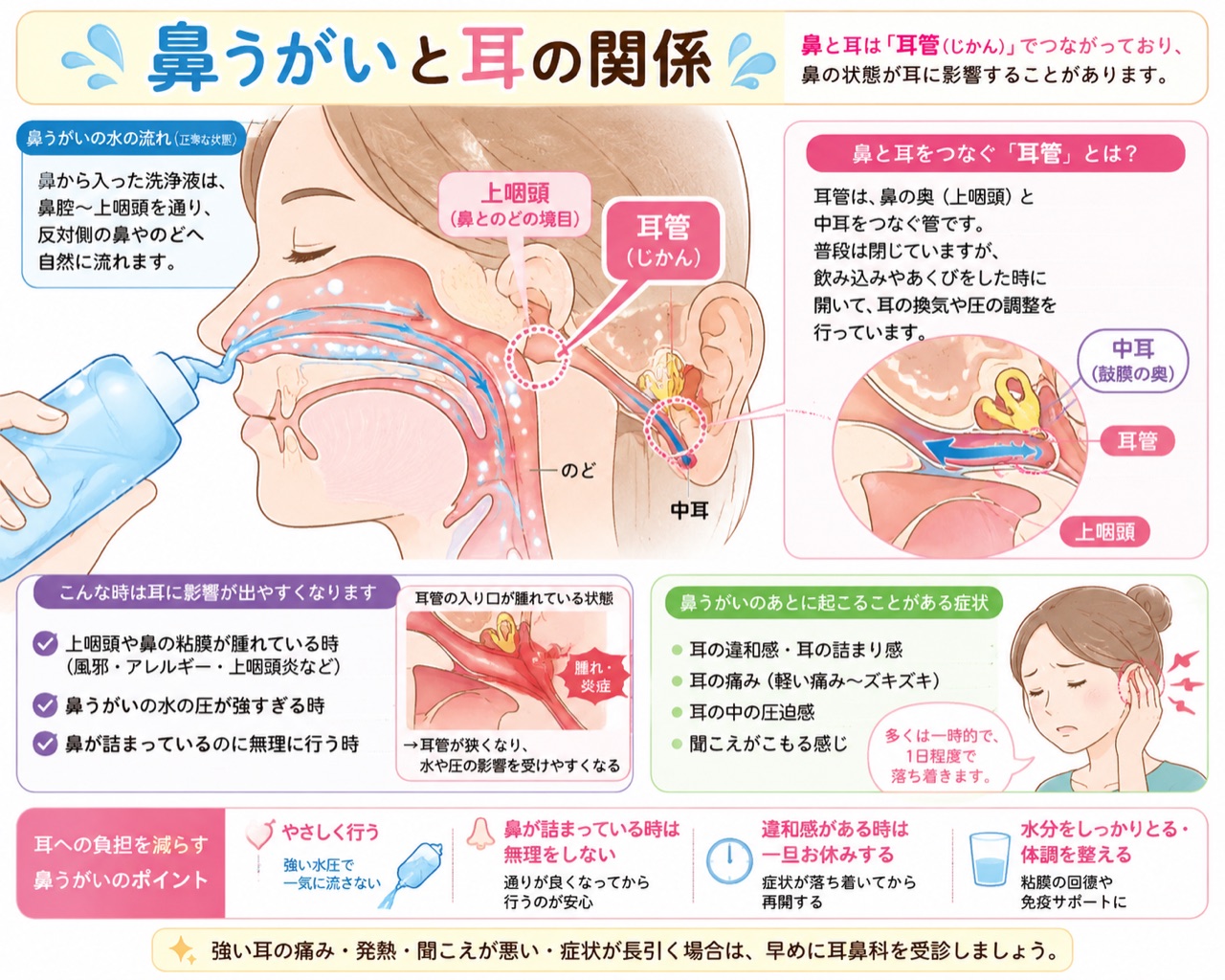 鼻うがいと耳の関係 耳管を通じて中耳に影響する仕組み